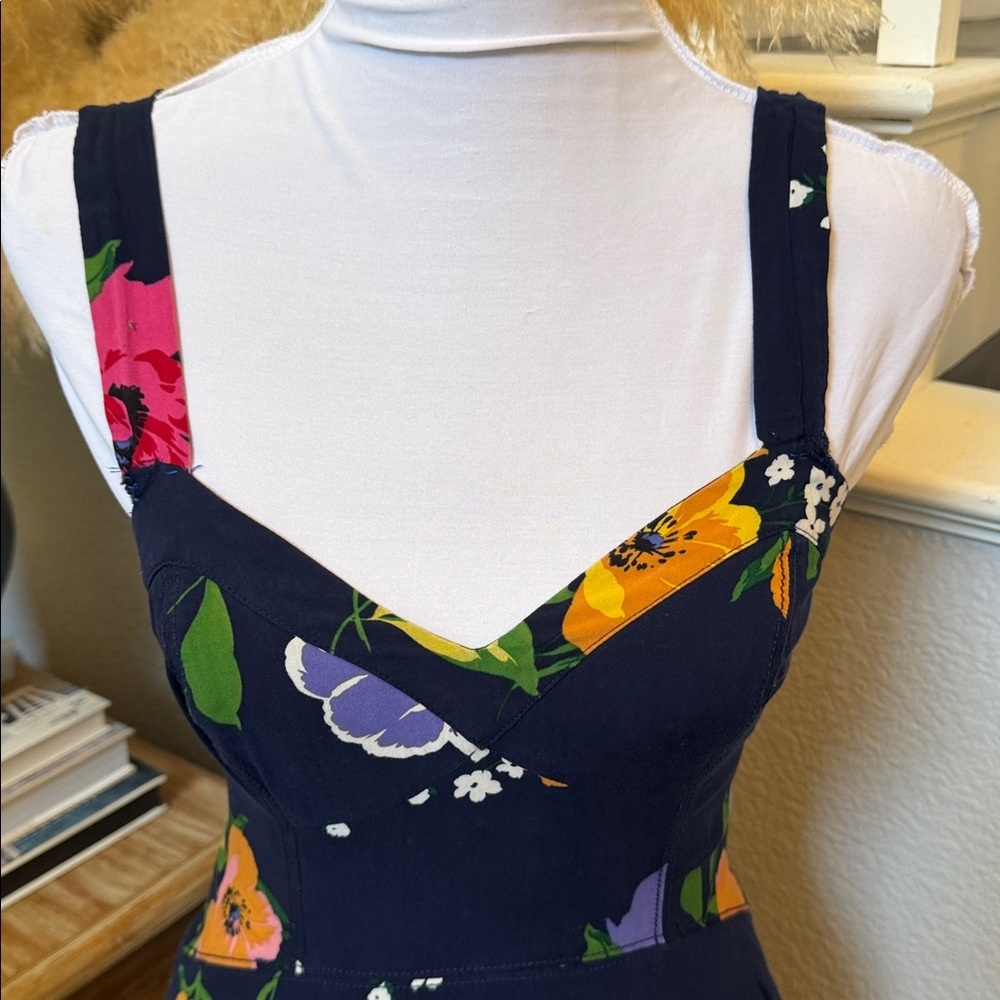 Anthropologie Maeve Vivienne Blue Motif Sweetheart Neckline Midi Dress Size 2 - Picture 3 of 8